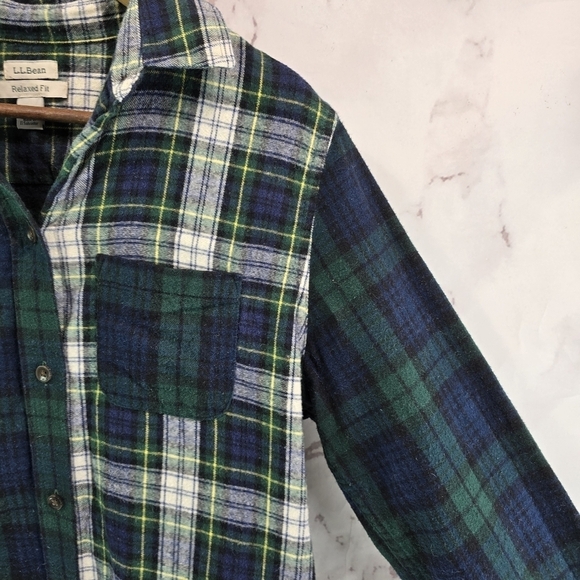 LL Bean Shirt Womens XS Green Plaid Flannel Scotch Check Button Up Patchwork - Picture 11 of 12